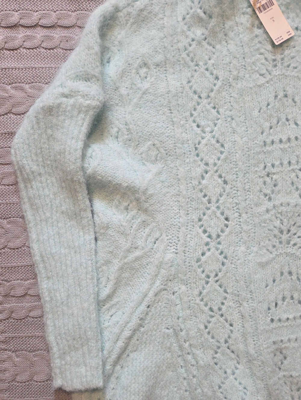NWT Anthropologie Mint Blue Pointelle Sweater Crew Neck Long Sleeved Small Soft - Picture 5 of 7